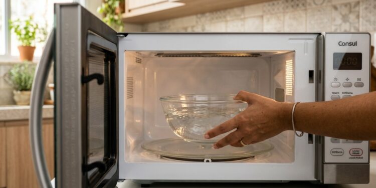 Por que deixar uma tigela com água dentro do micro-ondas antes de limpar pode facilitar a remoção da gordura