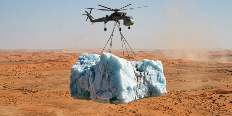 Em 1977, um príncipe saudita mandou transportar de helicóptero, avião e caminhão refrigerado um bloco de gelo para testar se poderiam levar icebergs ao deserto