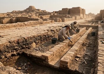 Arqueólogos encontraram vestígios do primeiro esgoto encanado da história numa cidade da civilização do Vale do Indo há 4.500 anos, cada casa tinha banheiro próprio com cano de cerâmica ligado a uma galeria central com caixa de inspeção, o sistema era mais avançado do que o esgoto de muitas cidades brasileiras em 2026