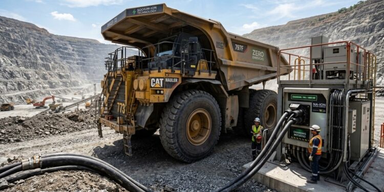 Hina coloca em operação caminhão de mineração com bateria de sódio de 676 kWh que recarrega em 25 minutos e promete 8 mil ciclos