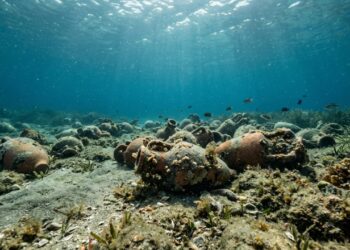 Um navio romano de 2.100 anos, encontrado a 46 metros de profundidade, não levava carga comum, mas centenas de ânforas usadas no comércio mediterrâneo