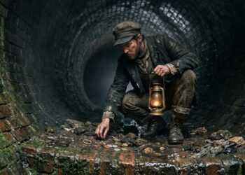 Na Londres vitoriana existia uma profissão chamada "tosher", homens que entravam nos esgotos da cidade para catar moedas, talheres e joias que caíam pelos ralos das casas ricas, alguns ficaram ricos fazendo isso, outros desapareciam para sempre nos túneis, e o mapa dos esgotos que eles desenharam de memória é até hoje mais preciso que a planta oficial da prefeitura em alguns trechos