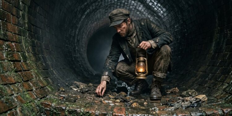 Na Londres vitoriana existia uma profissão chamada "tosher", homens que entravam nos esgotos da cidade para catar moedas, talheres e joias que caíam pelos ralos das casas ricas, alguns ficaram ricos fazendo isso, outros desapareciam para sempre nos túneis, e o mapa dos esgotos que eles desenharam de memória é até hoje mais preciso que a planta oficial da prefeitura em alguns trechos