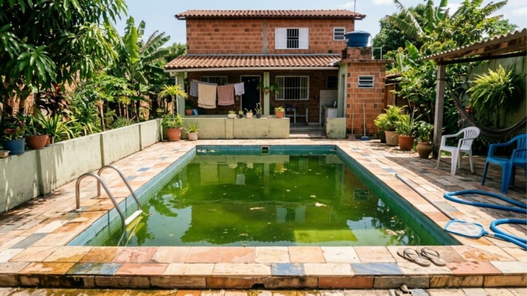 Piscineiro que atende 30 casas por semana afirma que a água fica verde por excesso de cloro, e não por falta, e explica a ordem certa de aplicar cada produto