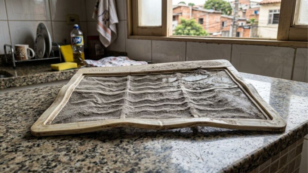 Técnico de ar-condicionado que atende 40 casas por mês afirma que o aparelho não gela porque o filtro foi lavado com água quente, e diz a temperatura máxima que a peça aguenta sem entortar