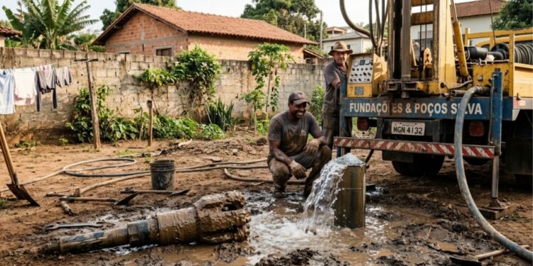 Poceiro que fura poço artesiano no interior há 30 anos reconhece a profundidade da água pelo tipo de barro que sobe na broca e explica por que o vizinho que furou 40 metros encontrou água e quem furou 80 metros ao lado não encontrou nada