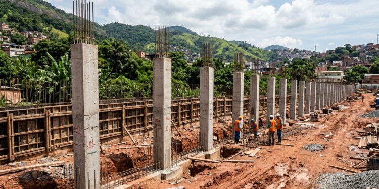 Muro de divisa acima de 2 m exige cálculo: bloco de 14 cm e pilares a cada 3 m não são regra - Imagem criada por inteligência artificial (ChatGPT / Olhar Digital)