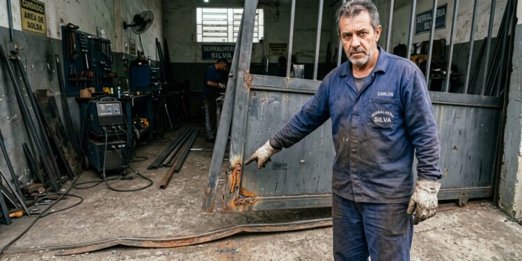 Serralheiro que instala grade e portão alerta: portão deslizante sem contrapeso no trilho empena com o próprio peso em 2 anos, solda feita sem lixar a ferrugem antiga não segura nem 6 meses, e o cliente que pede metalon ao invés de tubo industrial para grade de janela do segundo andar está colocando a família em risco por diferença de R$ 15 o metro