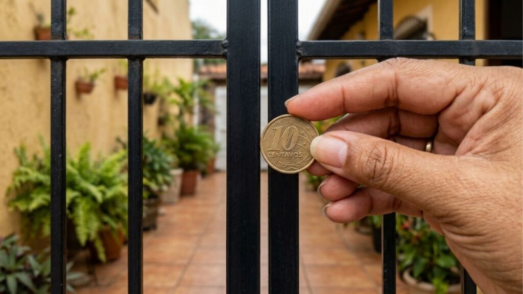 Serralheiro que instala grade e portão há 25 anos diz que o erro que mais enfraquece a estrutura não é a solda, é o prumo e mostra o teste da moeda de 10 centavos que qualquer pessoa faz no batente antes de pagar o serviço