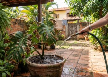 Embrapa explica por que regar planta no meio do dia queima a folha mesmo sem sol direto, e o horário que muda o resultado sem gastar mais água