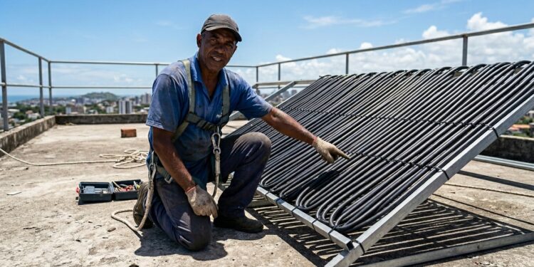 Encanador ensina a montar aquecedor solar de mangueira preta no telhado que esquenta chuveiro sem gastar energia, e o erro de inclinação que faz 90% das tentativas caseiras falharem