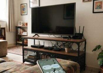 O lugar da casa onde o Wi-Fi perde até 60% do sinal e quase todo mundo coloca o roteador: atrás da TV, entre cabos HDMI e fontes de energia que emitem interferência eletromagnética, técnicos de telecom recomendam instalar o roteador no alto, longe de outros aparelhos e no centro da casa
