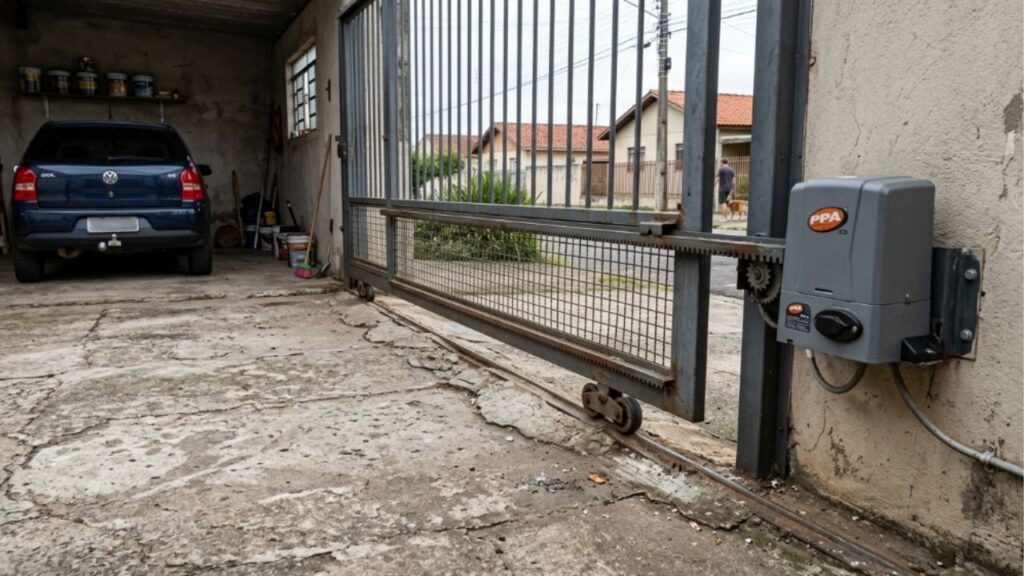Serralheiro com 22 anos de ofício diz que 7 em cada 10 motores de portão automático queimam pelo mesmo erro no nivelamento do trilho, e ensina o teste do nível de bolha que qualquer morador faz em cinco minutos