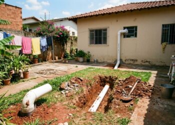 A gambiarra do tubo de PVC enterrado no quintal que refresca a casa como um ar-condicionado geotérmico: o ar quente entra, percorre 10 metros de tubo a 60 centímetros de profundidade — onde o solo fica sempre a 22°C — e sai até 8°C mais frio, sem consumir energia