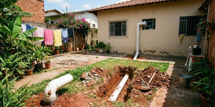 A gambiarra do tubo de PVC enterrado no quintal que refresca a casa como um ar-condicionado geotérmico: o ar quente entra, percorre 10 metros de tubo a 60 centímetros de profundidade — onde o solo fica sempre a 22°C — e sai até 8°C mais frio, sem consumir energia