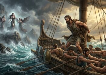 Ulisses, na Odisseia de Homero, resistindo ao canto das sereias amarrado ao mastro, a lição de 2.800 anos sobre saber quando você não pode confiar nas próprias decisões, e por que pedir ajuda antes da tentação é mais forte que resistir sozinho