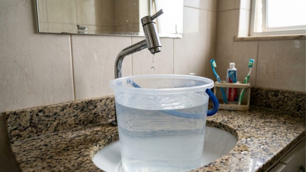 Quanto custa a torneira pingando que ninguém conserta: 46 litros de água por dia, 1.380 litros por mês, o suficiente para 9 descargas de caixa acoplada e o reparo é uma borracha de R$ 3 que qualquer pessoa troca em 10 minutos