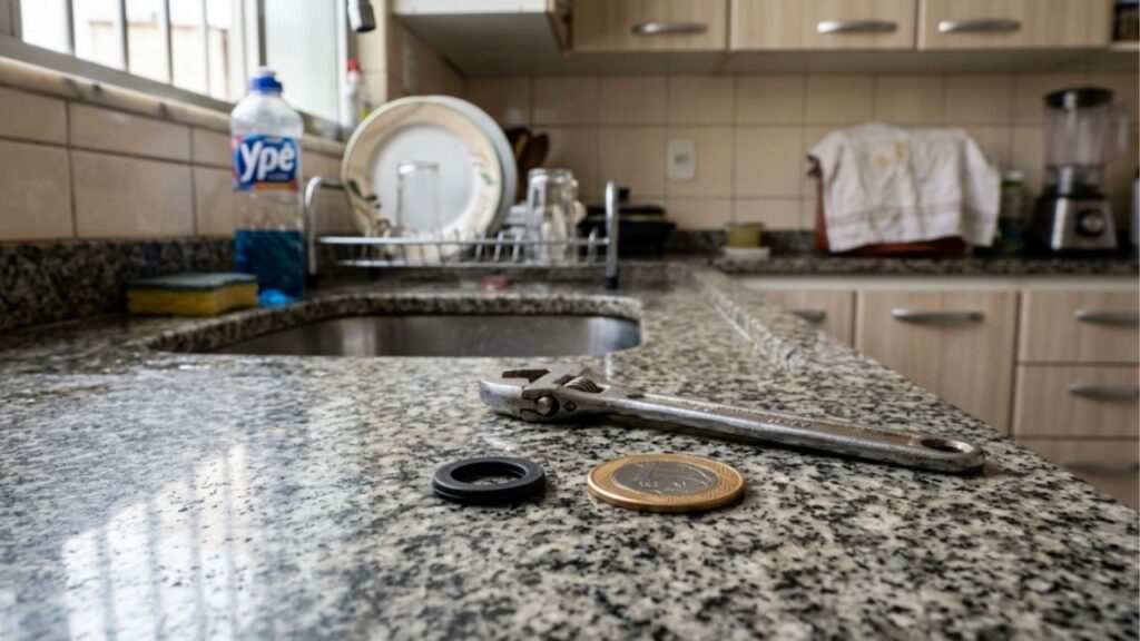 Quanto custa a torneira pingando que ninguém conserta: 46 litros de água por dia, 1.380 litros por mês, o suficiente para 9 descargas de caixa acoplada e o reparo é uma borracha de R$ 3 que qualquer pessoa troca em 10 minutos