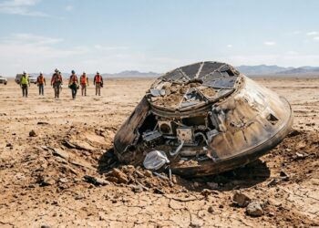 Uma cápsula da NASA carregando partículas do vento solar, caiu no deserto a 311 km/h porque os sensores do paraquedas estavam invertidos, mas as amostras sobreviveram