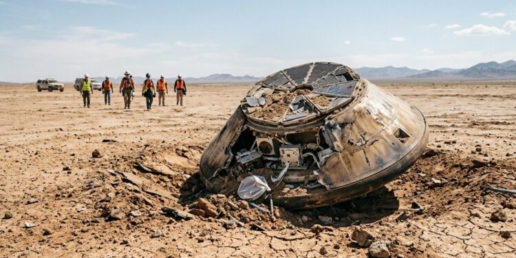 Uma cápsula da NASA carregando partículas do vento solar, caiu no deserto a 311 km/h porque os sensores do paraquedas estavam invertidos, mas as amostras sobreviveram