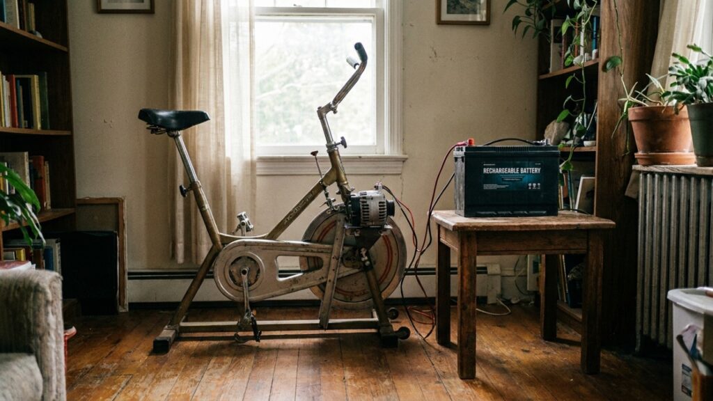 A gambiarra que liga uma bicicleta a um gerador e transforma cada pedalada em eletricidade suficiente para acender lâmpadas