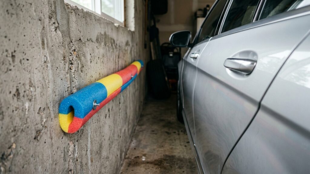 A gambiarra com macarrão de piscina que vira um “airbag” para a porta do carro dentro da garagem