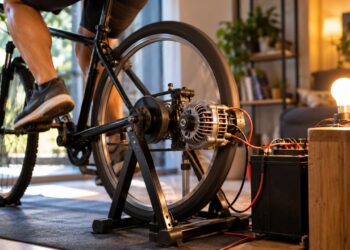 A gambiarra que liga uma bicicleta a um gerador e transforma cada pedalada em eletricidade suficiente para acender lâmpadas