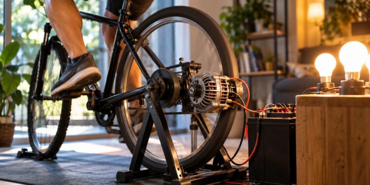 A gambiarra que liga uma bicicleta a um gerador e transforma cada pedalada em eletricidade suficiente para acender lâmpadas