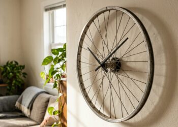 Roda de bicicleta abandonada vira relógio de parede com invenção que transforma sucata em peça de decoração