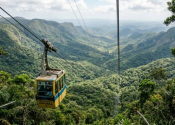 Um bondinho desce pela mata até uma gruta de 1.120 metros neste município, onde cerca de 450 metros de galerias subterrâneas estão abertos aos visitantes