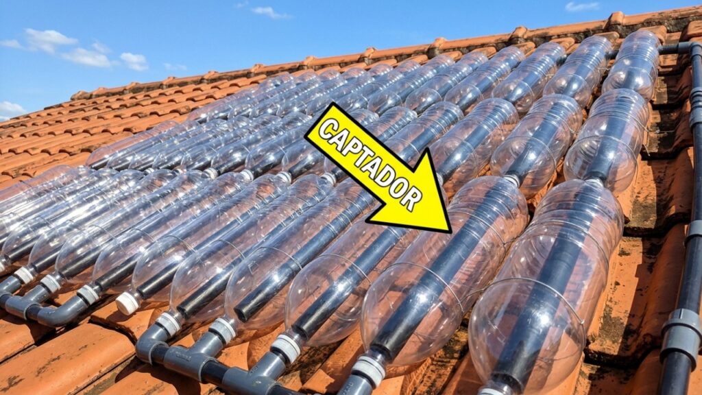A invenção com garrafas PET e tubos de PVC que transforma o sol em água quente para o banho sem usar resistência elétrica