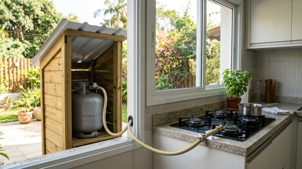 Técnico de gás que troca botijão repete sempre o mesmo alerta: regulador doméstico pede substituição a cada 5 anos e mangueira certificada dentro da validade, vazamento exige teste com espuma de sabão, o recipiente fica em local ventilado, e usar fogo para procurar escape é o que transforma um defeito pequeno em acidente grave