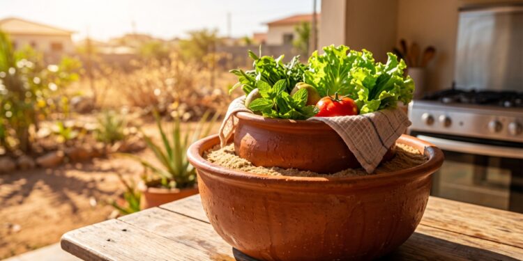 A geladeira de barro feita com dois potes, areia úmida e um pano que conserva alimentos sem eletricidade: usa a evaporação da água para retirar calor, funciona melhor em regiões quentes e secas, e o único cuidado frequente é manter a areia úmida