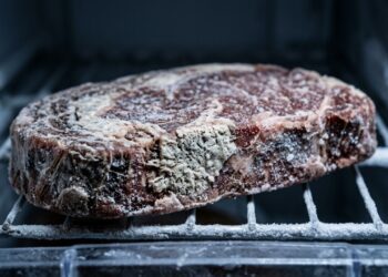 A carne ficou seis meses no congelador e ganhou manchas esbranquiçadas: o “freezer burn” estraga textura e sabor, mas sozinho não significa que o alimento ficou perigoso