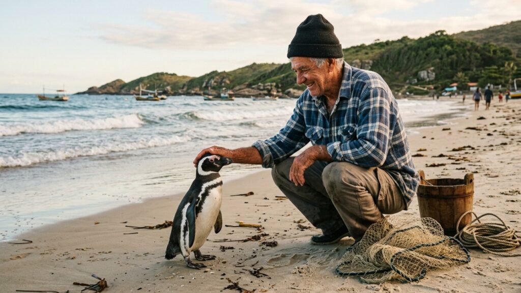 O pinguim que atravessa 8 mil quilômetros todo ano para voltar à casa do pescador brasileiro que o salvou coberto de óleo, fica alguns meses e some de novo, e biólogos acompanham o caso desde 2011