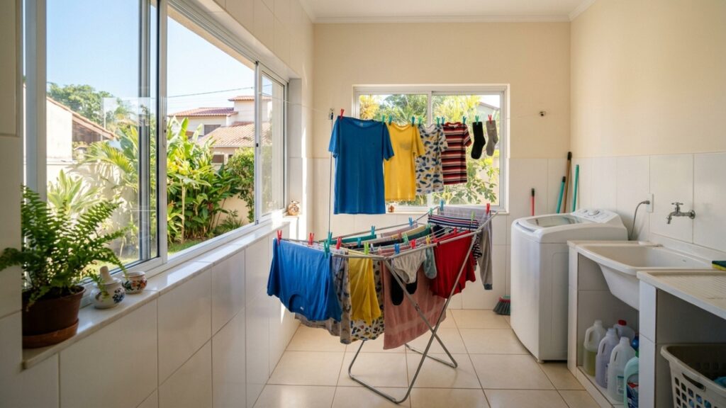 A secadora de roupas usada 3 vezes por semana gasta o equivalente a manter 200 lâmpadas LED acesas por 1 hora e usar o varal no fim de semana economiza o suficiente para pagar a internet do mês