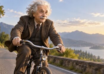 Citação do dia de Albert Einstein: “A vida é como andar de bicicleta. Para manter o equilíbrio, é preciso continuar em movimento” — Reflexões do cientista sobre mudanças, persistência, aprendizado, adaptação e crescimento ao longo da vida.