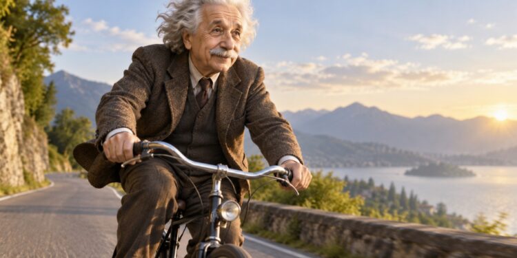 Citação do dia de Albert Einstein: “A vida é como andar de bicicleta. Para manter o equilíbrio, é preciso continuar em movimento” — Reflexões do cientista sobre mudanças, persistência, aprendizado, adaptação e crescimento ao longo da vida.