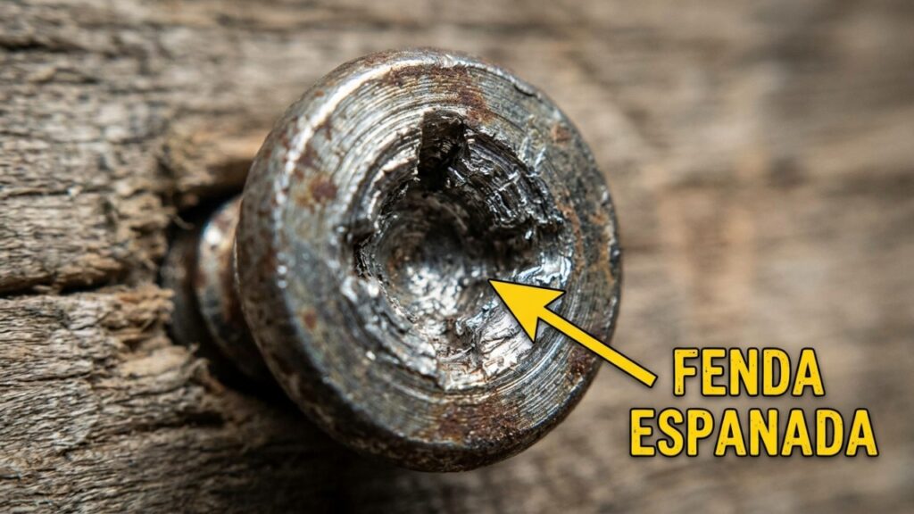 A gambiarra com um elástico grosso que faz a chave voltar a agarrar um parafuso espanado