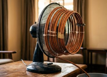 A gambiarra do cano de cobre enrolado atrás do ventilador que gela o quarto como um ar-condicionado: a água fria corre pela serpentina e o ventilador empurra o ar frio pelo cômodo