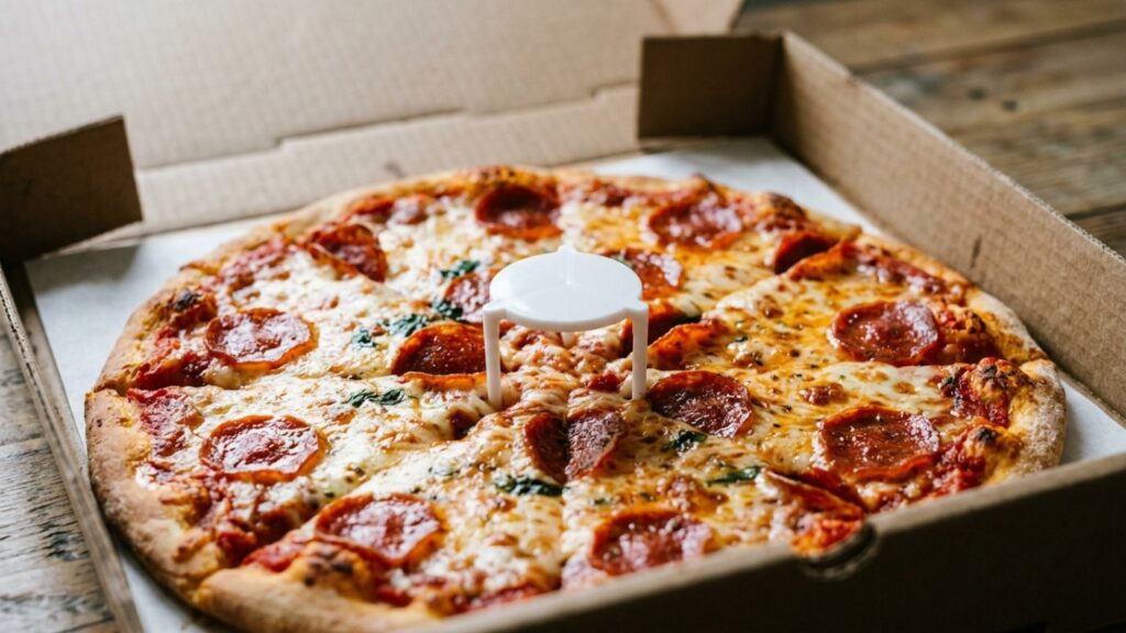 Para que serve a pequena peça de plástico no meio da pizza que quase todo mundo joga fora sem pensar