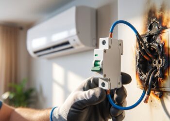 Eletricista que instala split há anos repete o mesmo alerta: ar de 12.000 BTUs pede tomada exclusiva e disjuntor próprio, fio fino esquenta e derrete a tomada em poucos meses