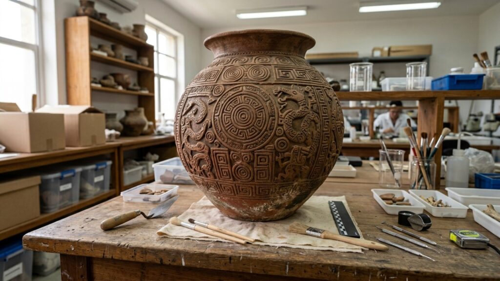 A cerâmica marajoara tem 2 mil anos, foi feita com cinza de casca de árvore misturada ao barro para não trincar na queima, e ceramistas de hoje ainda não conseguem reproduzir a peça grande sem rachadura