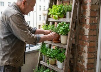 Homem transforma uma escada velha em horta vertical com invenção caseira que cabe até em varanda pequena