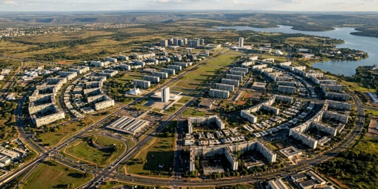 Brasília foi organizada por dois eixos que lembram uma aeronave vista do alto - Imagem criada por inteligência artificial (ChatGPT / Olhar Digital)