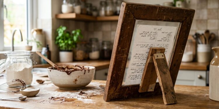 Porta-retrato quebrado vira suporte de receitas com invenção que evita sujeira na bancada da cozinha