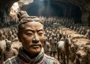 Um agricultor chinês cavou um poço em 1974, bateu numa cabeça de barro e desenterrou 8 mil soldados em tamanho real, e passou o resto da vida autografando livros na entrada do sítio arqueológico por um salário mínimo