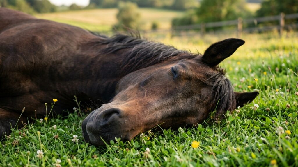 O cavalo que dorme em pé usa um sistema de travas nos tendões que funciona como o freio de mão do carro, mas precisa deitar 30 minutos por dia ou entra em privação de sono
