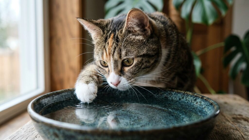 Veterinários explicam por que o gato vira o pote de água com a pata antes de beber e por que isso tem a ver com o modo como ele enxerga a superfície parada