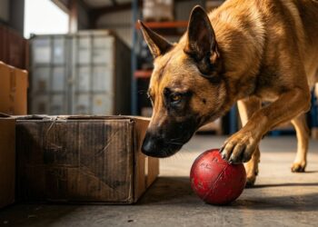 O cão farejador da Receita Federal treina com brinquedo, não com comida, trabalha no máximo 40 minutos por vez, e o handler explica por que o animal que "acerta" demais é afastado do serviço